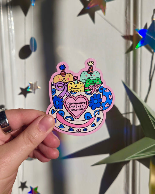 Community smashes fascism - die cut sticker