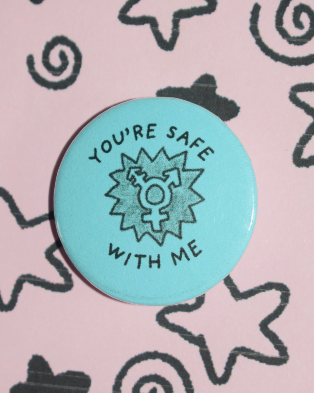 "You're safe with me" trans ally button badge