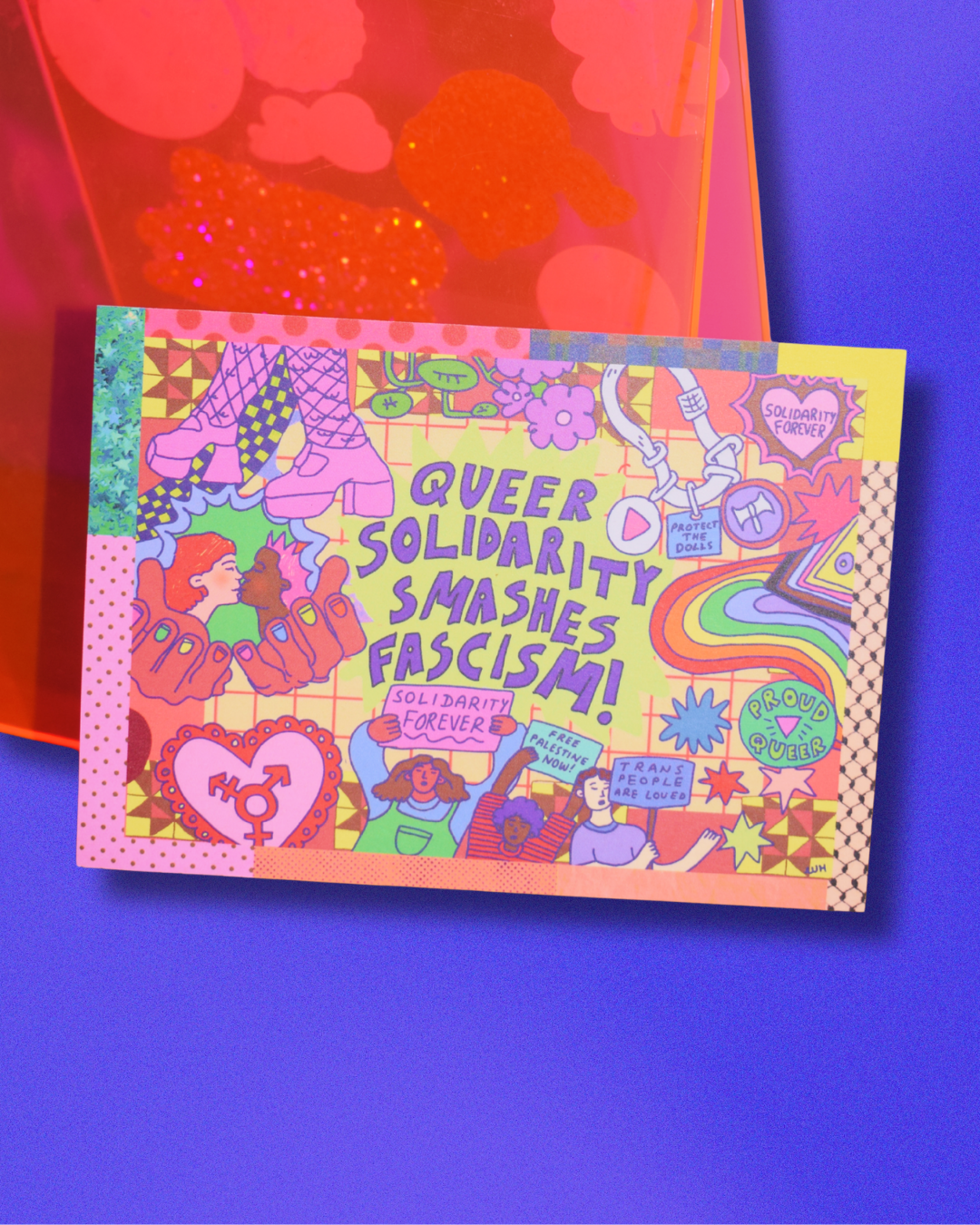 "Queer solidarity smashes fascism" A6 mini art print