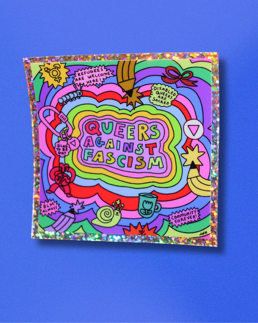 Queers Against Fascism - Square Glitter Sticker