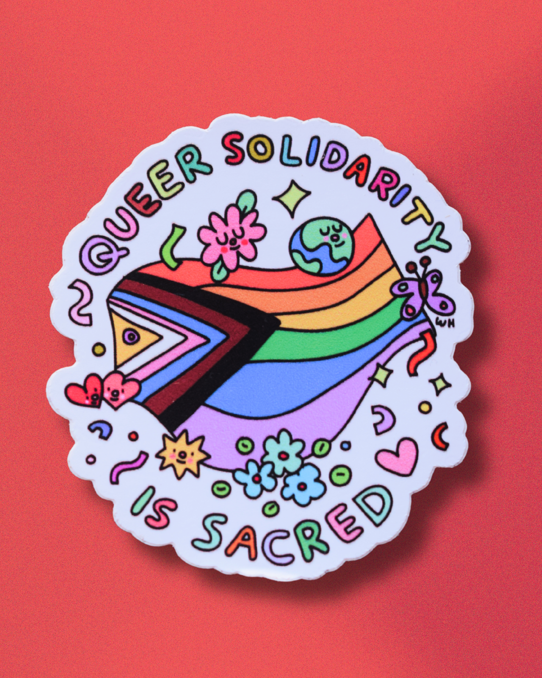 "Queer solidarity is sacred" sticker