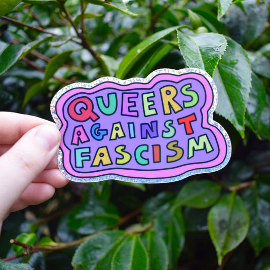 Queers Against Fascism - glitter sticker