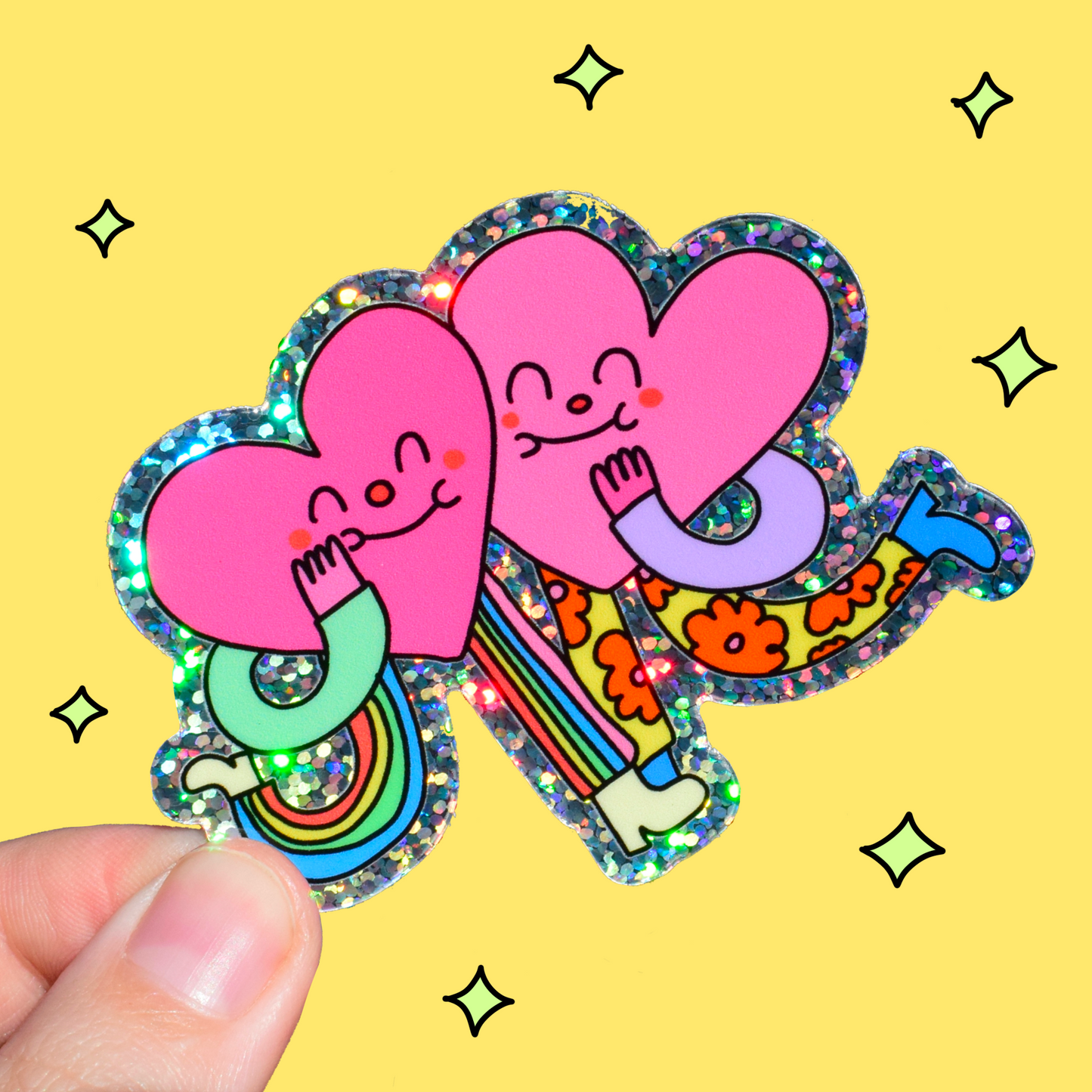 TWO HEARTS- glitter sticker