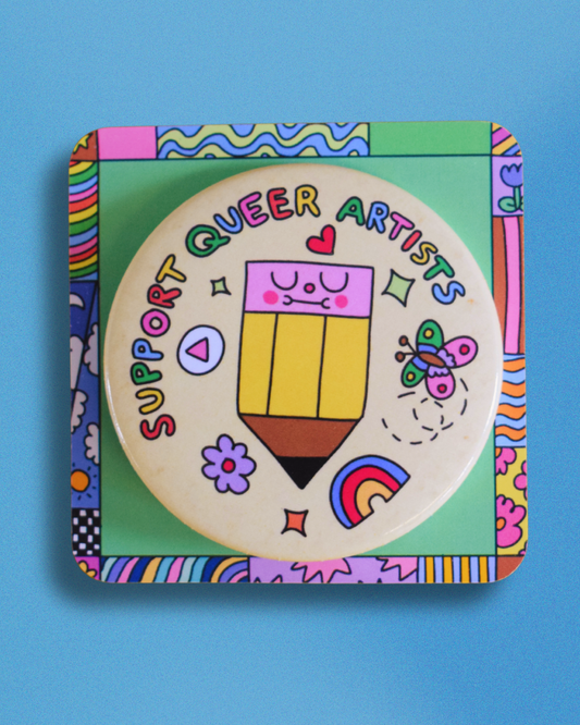 MOVING ON - Support Queer Artists large button badge